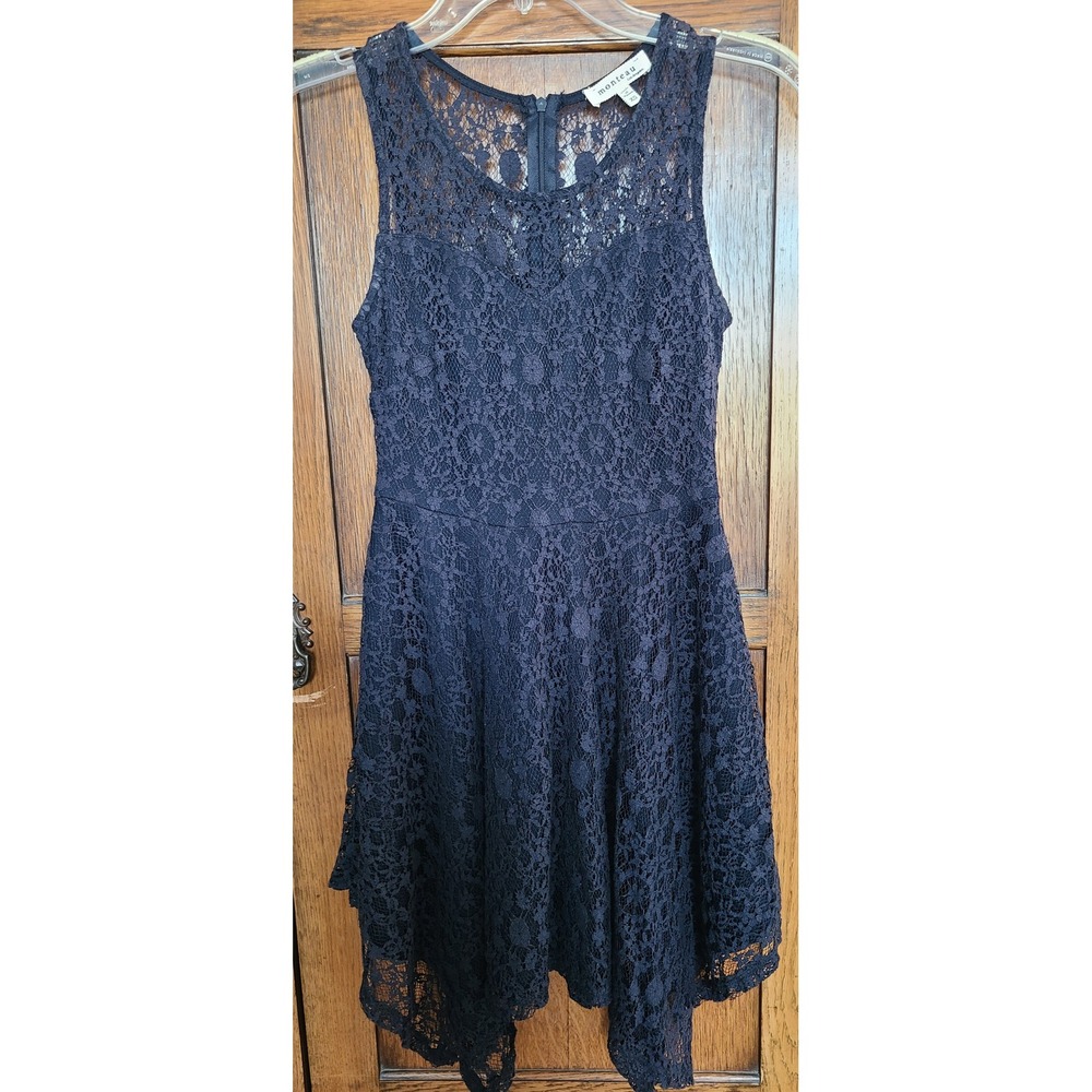 Monteau Los Angeles Navy Blue Lace Handkerchief Hem Dress XS Sleeveless 57672A